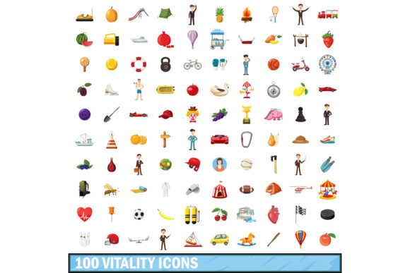 Download 100 Vitality Icons Set, Cartoon Style - Style Collection