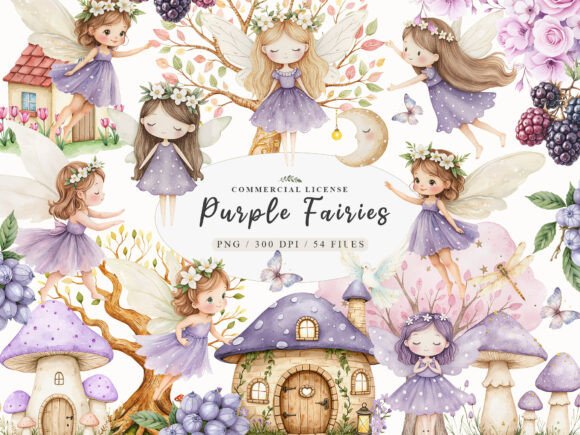 Download Watercolor Magical Garden Purple Fairies - Premium Resources