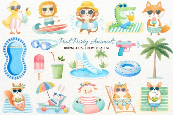 Download Pool Party Nursery Animals Clipart PNG - Premium Bundle